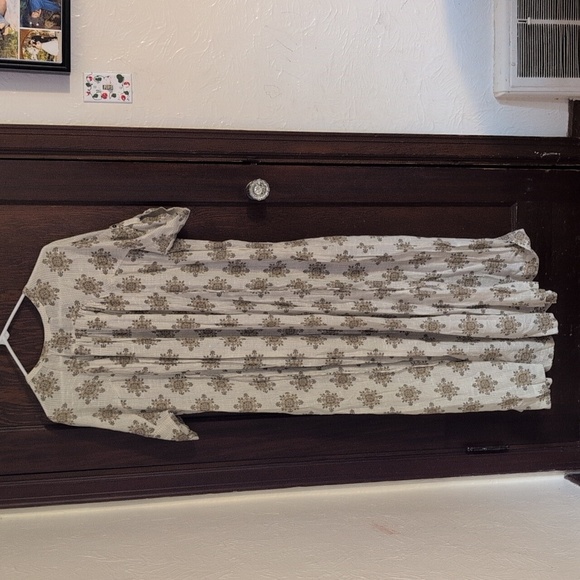 Free People Oasis Maxi Dress Bohemian Flowy Short Sleeve Beige Size XS Oversized - Picture 10 of 13